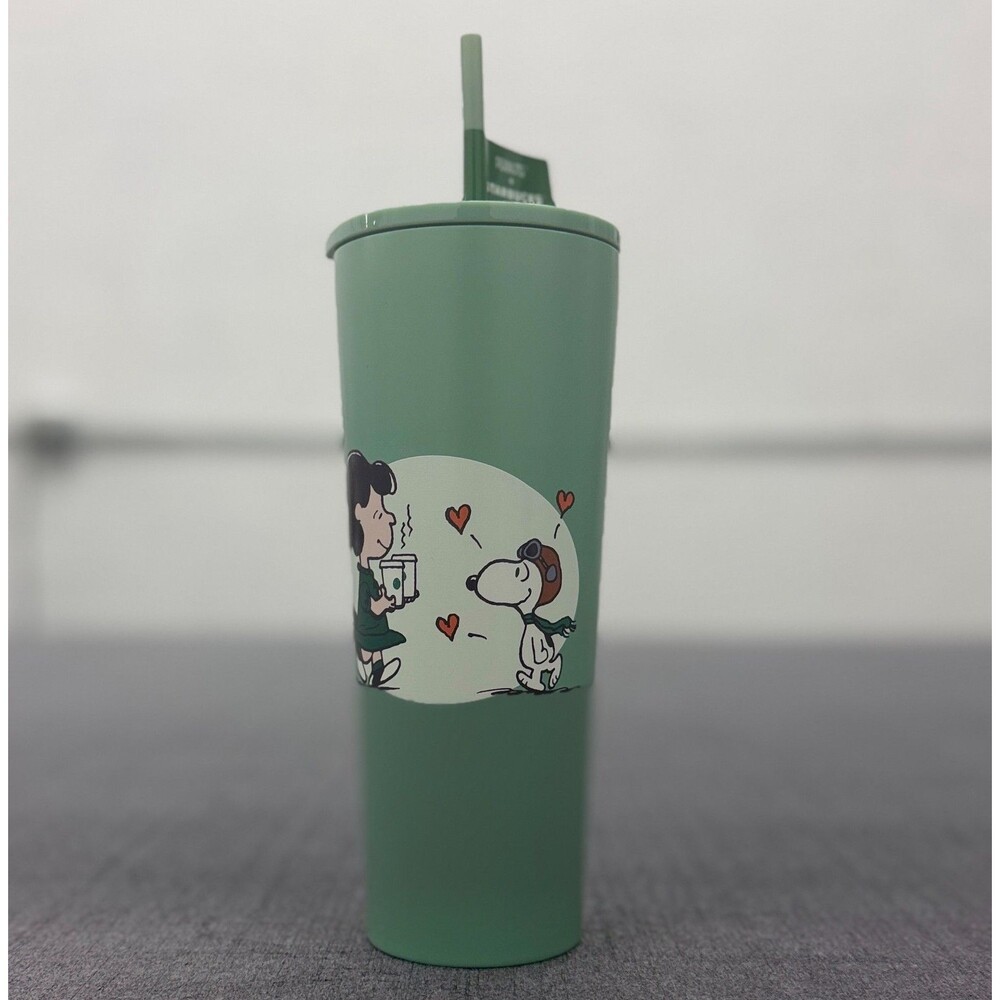 LIMITED EDITION Starbucks Peanuts Snoopy & Sage Green Reusable Tumbler w/ Straw